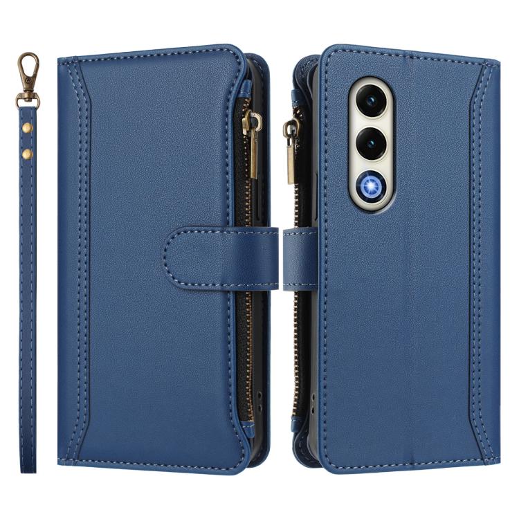 For itel S25 4G Magnetic Closure 9 Card Slots Zipper Leather Case with Hand Strap