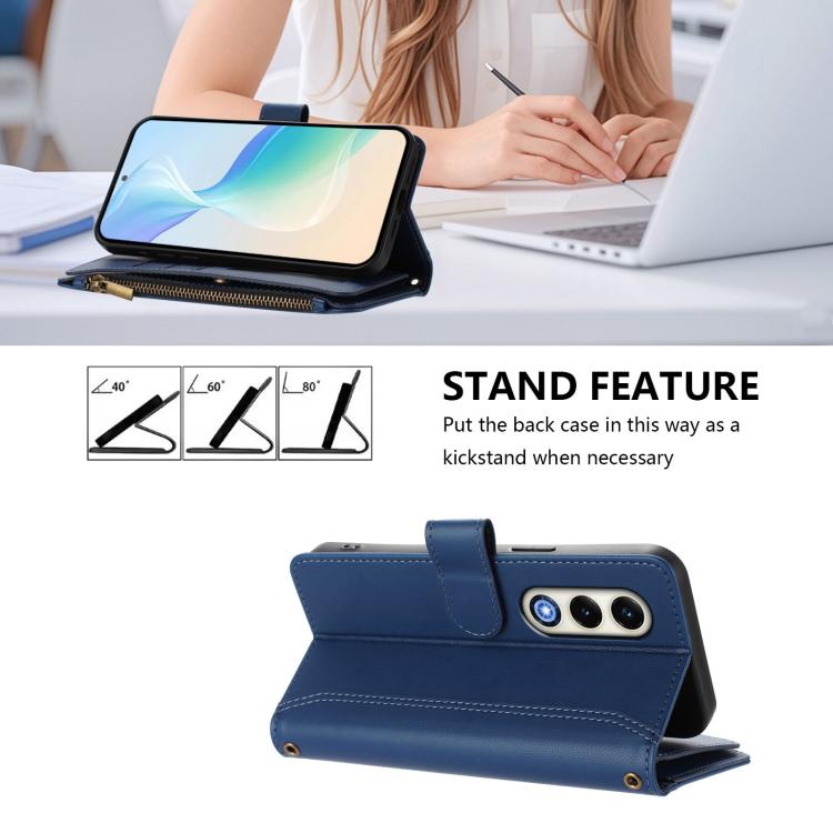 For itel S25 4G Magnetic Closure 9 Card Slots Zipper Leather Case with Hand Strap