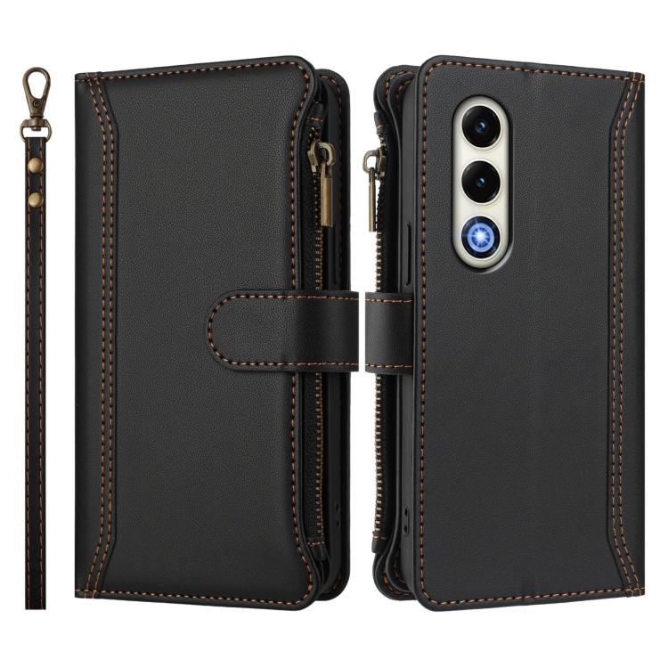 For itel S25 4G Magnetic Closure 9 Card Slots Zipper Leather Case with Hand Strap