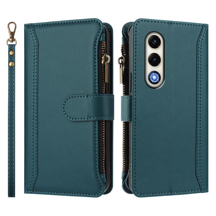 For itel S25 4G Magnetic Closure 9 Card Slots Zipper Leather Case with Hand Strap