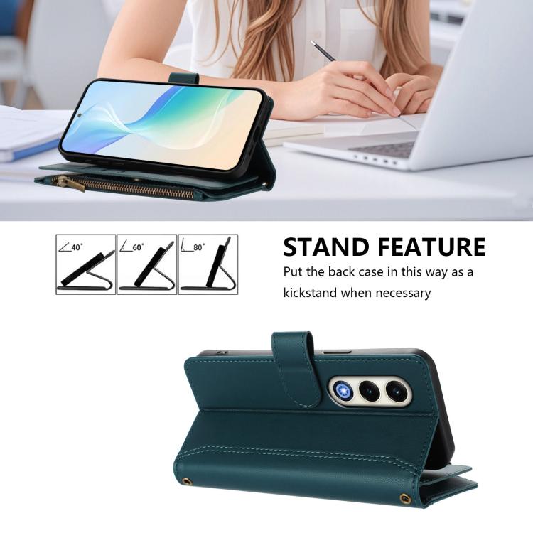 For itel S25 4G Magnetic Closure 9 Card Slots Zipper Leather Case with Hand Strap