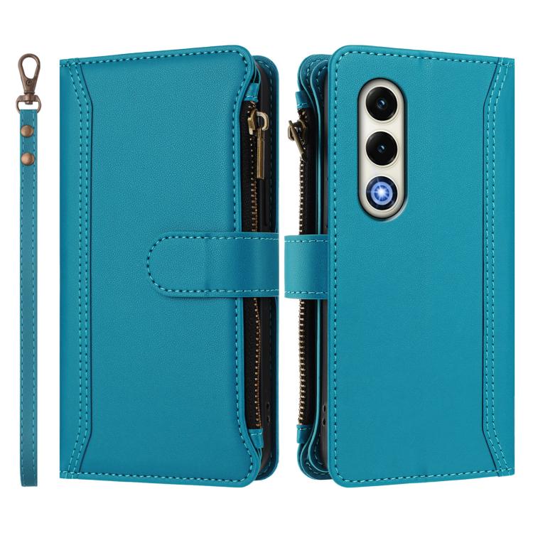For itel S25 4G Magnetic Closure 9 Card Slots Zipper Leather Case with Hand Strap