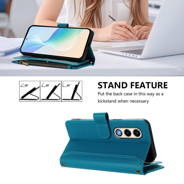 For itel S25 4G Magnetic Closure 9 Card Slots Zipper Leather Case with Hand Strap