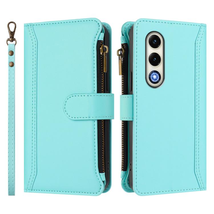 For itel S25 4G Magnetic Closure 9 Card Slots Zipper Leather Case with Hand Strap