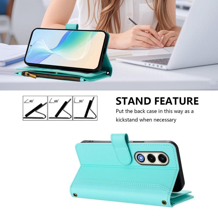 For itel S25 4G Magnetic Closure 9 Card Slots Zipper Leather Case with Hand Strap