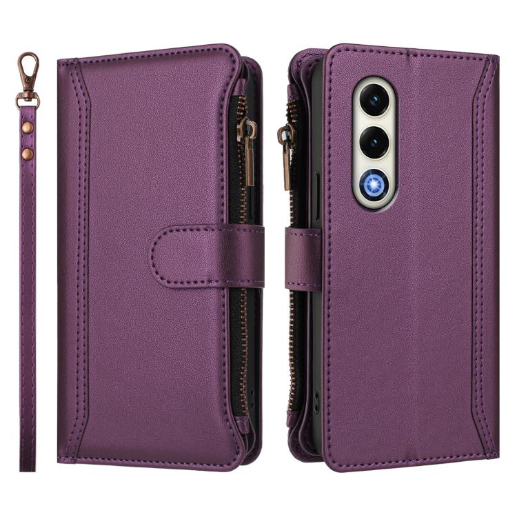 For itel S25 4G Magnetic Closure 9 Card Slots Zipper Leather Case with Hand Strap