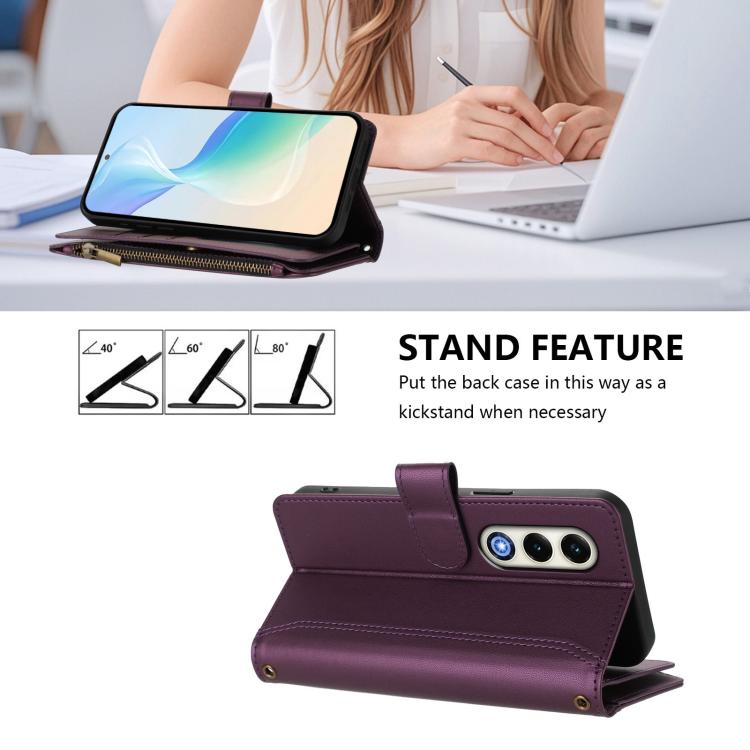 For itel S25 4G Magnetic Closure 9 Card Slots Zipper Leather Case with Hand Strap