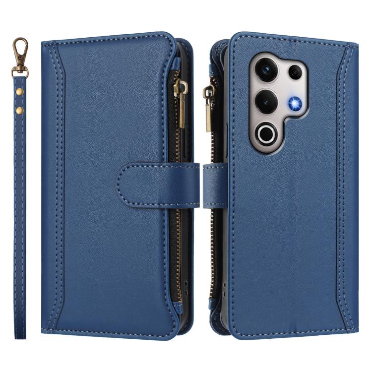 For itel S25 Ultra 4G Magnetic Closure 9 Card Slots Zipper Leather Case with Hand Strap