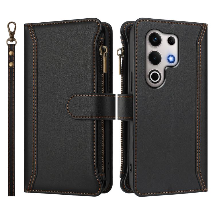 For itel S25 Ultra 4G Magnetic Closure 9 Card Slots Zipper Leather Case with Hand Strap