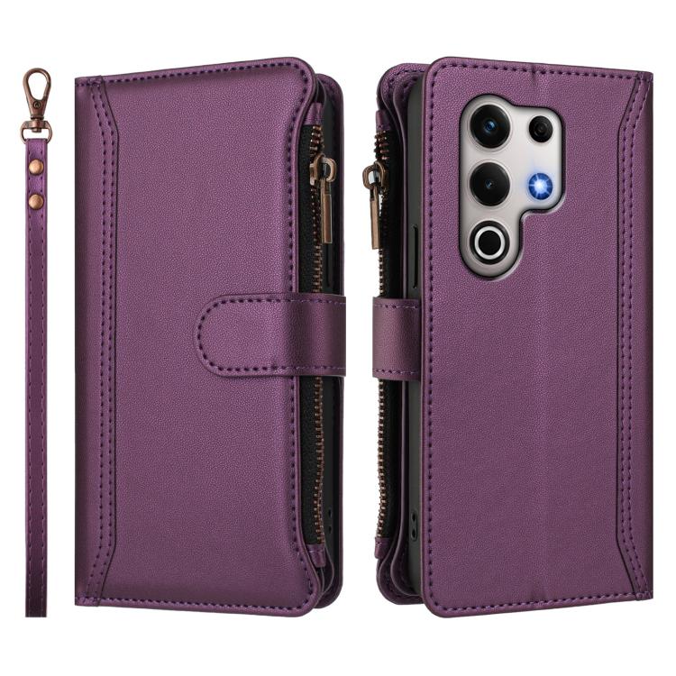 For itel S25 Ultra 4G Magnetic Closure 9 Card Slots Zipper Leather Case with Hand Strap