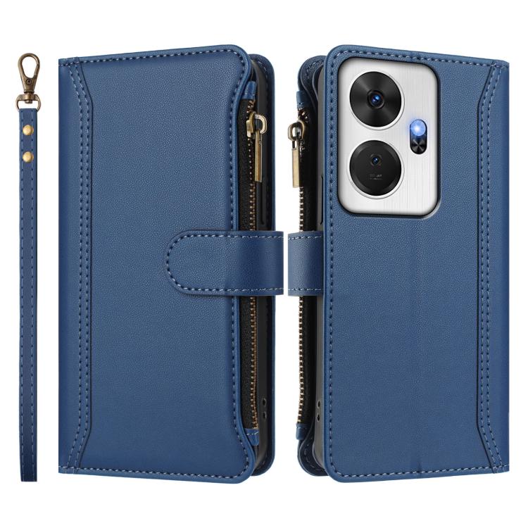 For itel P55+ Magnetic Closure 9 Card Slots Zipper Leather Case with Hand Strap