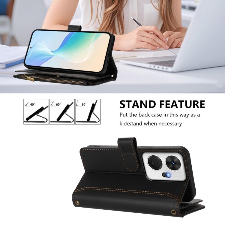 For itel P55+ Magnetic Closure 9 Card Slots Zipper Leather Case with Hand Strap