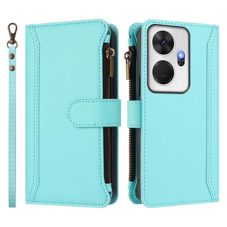 For itel P55+ Magnetic Closure 9 Card Slots Zipper Leather Case with Hand Strap
