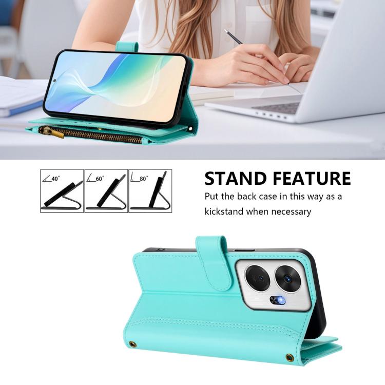 For itel P55+ Magnetic Closure 9 Card Slots Zipper Leather Case with Hand Strap
