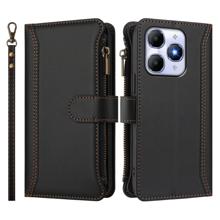 For itel A90 4G Magnetic Closure 9 Card Slots Zipper Leather Case with Hand Strap