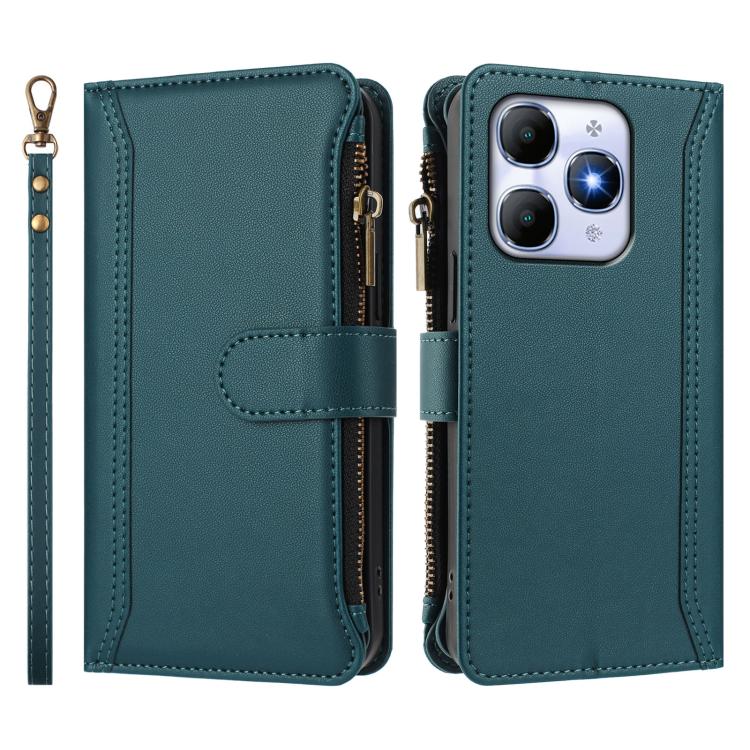 For itel A90 4G Magnetic Closure 9 Card Slots Zipper Leather Case with Hand Strap