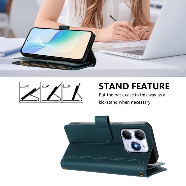 For itel A90 4G Magnetic Closure 9 Card Slots Zipper Leather Case with Hand Strap