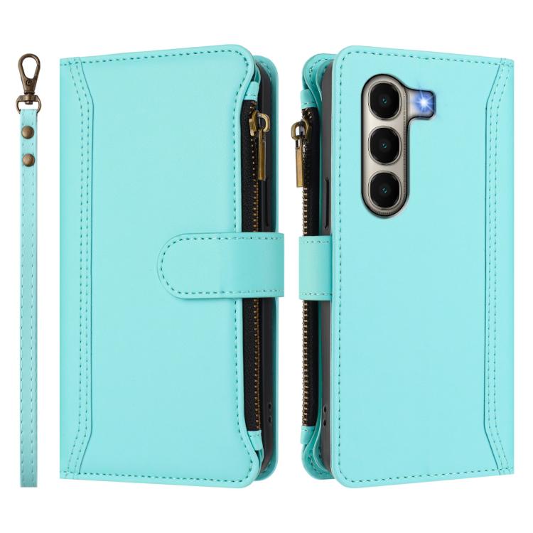 For itel A95 5G Magnetic Closure 9 Card Slots Zipper Leather Case with Hand Strap