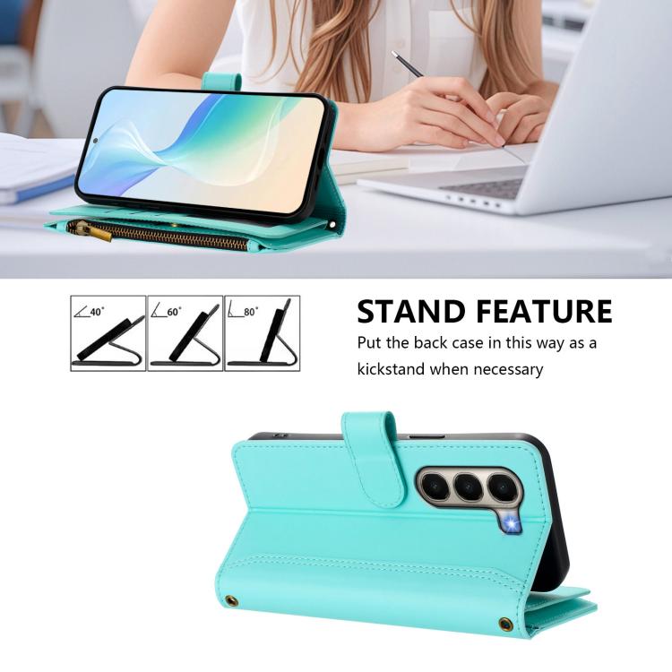 For itel A95 5G Magnetic Closure 9 Card Slots Zipper Leather Case with Hand Strap