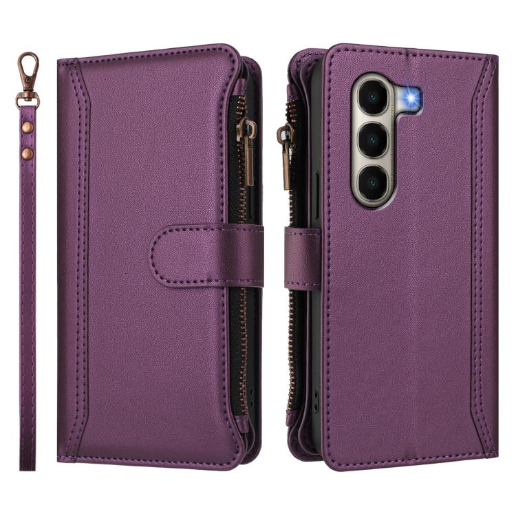 For itel A95 5G Magnetic Closure 9 Card Slots Zipper Leather Case with Hand Strap