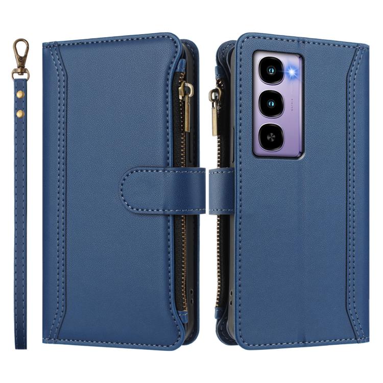For itel City 100 Magnetic Closure 9 Card Slots Zipper Leather Case with Hand Strap