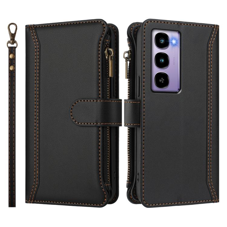 For itel City 100 Magnetic Closure 9 Card Slots Zipper Leather Case with Hand Strap