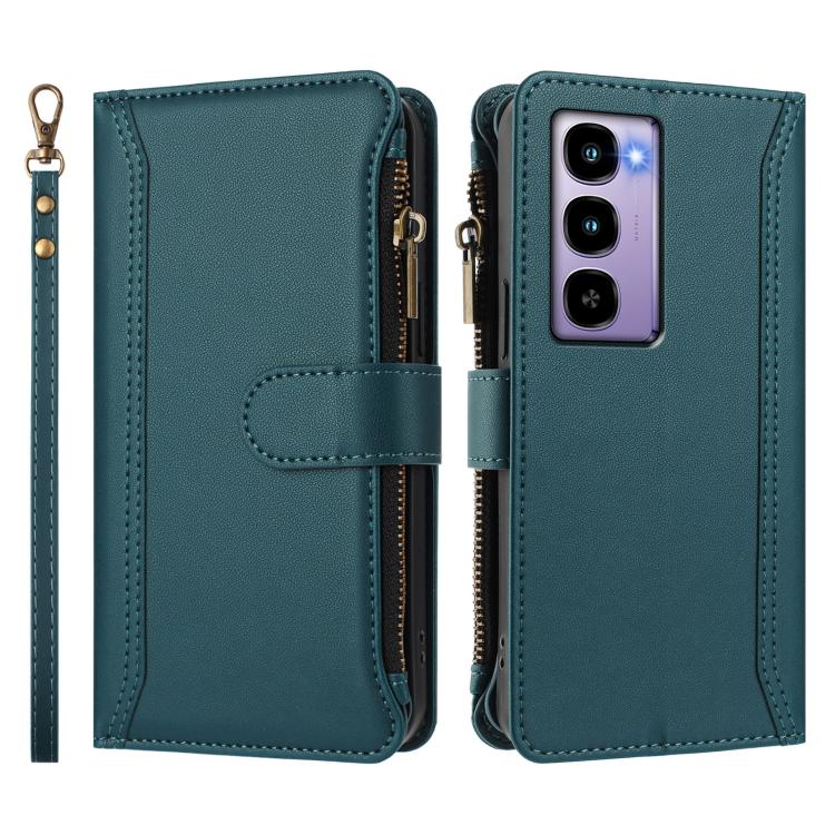 For itel City 100 Magnetic Closure 9 Card Slots Zipper Leather Case with Hand Strap