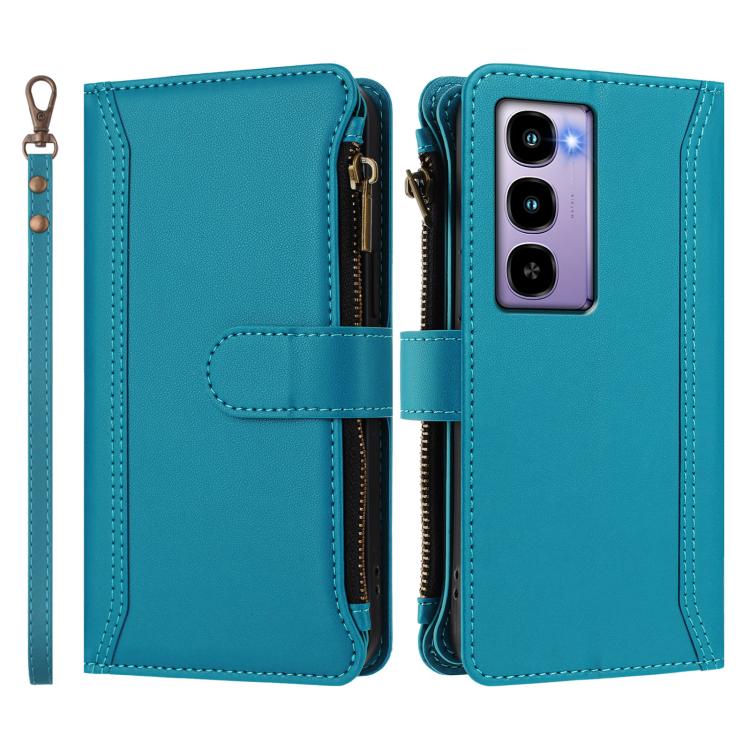 For itel City 100 Magnetic Closure 9 Card Slots Zipper Leather Case with Hand Strap