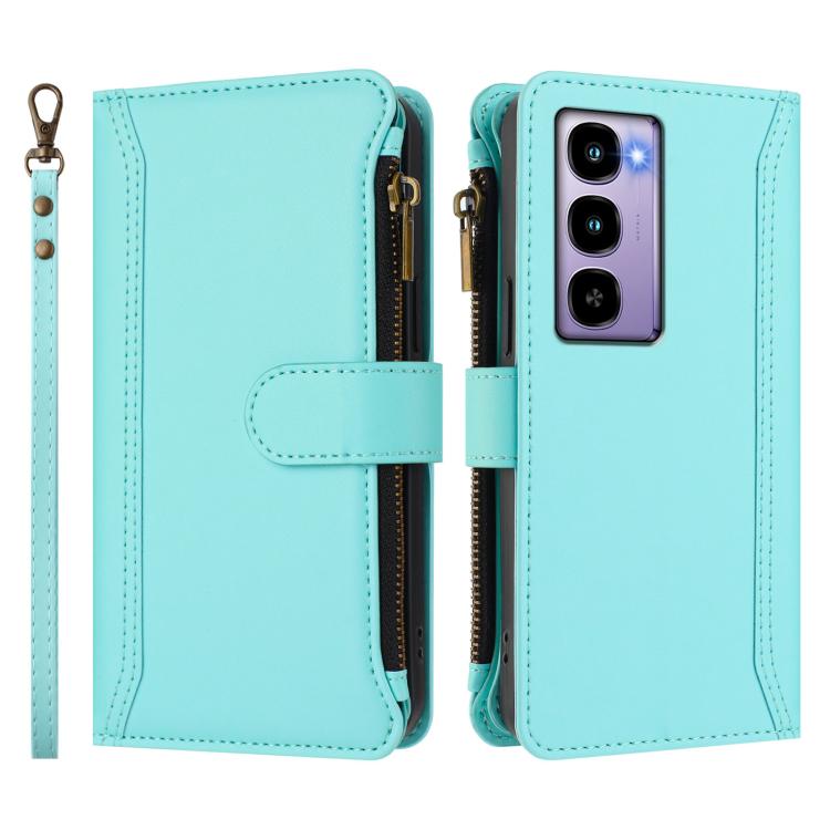 For itel City 100 Magnetic Closure 9 Card Slots Zipper Leather Case with Hand Strap
