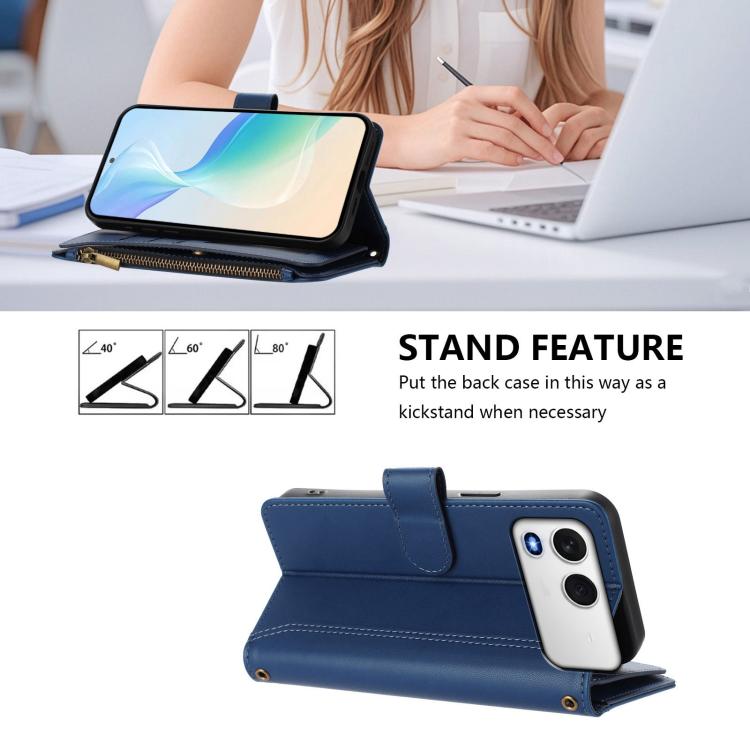 For itel A200 4G/A200+ 4G Global Magnetic Closure 9 Card Slots Zipper Leather Case with Hand Strap