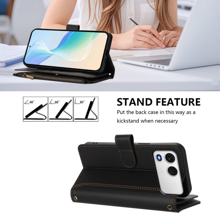 For itel A200 4G/A200+ 4G Global Magnetic Closure 9 Card Slots Zipper Leather Case with Hand Strap