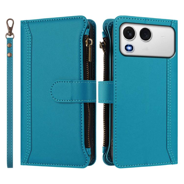 For itel A200 4G/A200+ 4G Global Magnetic Closure 9 Card Slots Zipper Leather Case with Hand Strap
