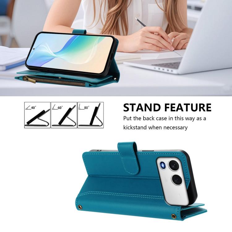 For itel A200 4G/A200+ 4G Global Magnetic Closure 9 Card Slots Zipper Leather Case with Hand Strap