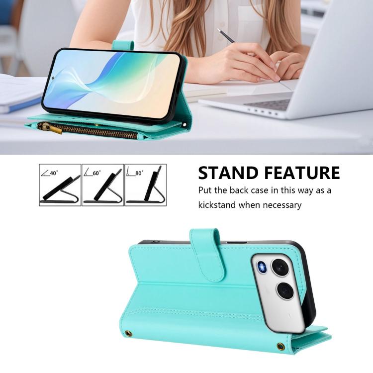 For itel A200 4G/A200+ 4G Global Magnetic Closure 9 Card Slots Zipper Leather Case with Hand Strap
