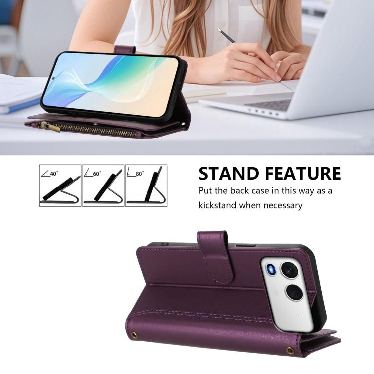 For itel A200 4G/A200+ 4G Global Magnetic Closure 9 Card Slots Zipper Leather Case with Hand Strap