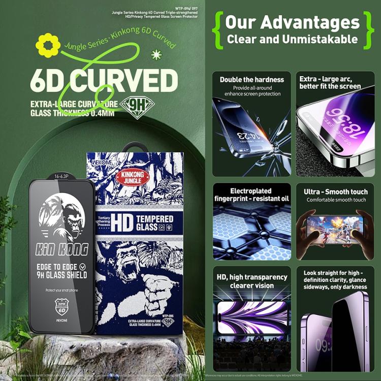 For iPhone 15 Pro WK WTP-097 Jungle Series Kinkong 6D Curved Privacy Tempered Glass Film