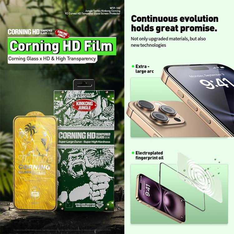 For iPhone 15 Pro WK WTP-102 Jungle Series Kinkong Corning 9D Curved HD Tempered Glass Film