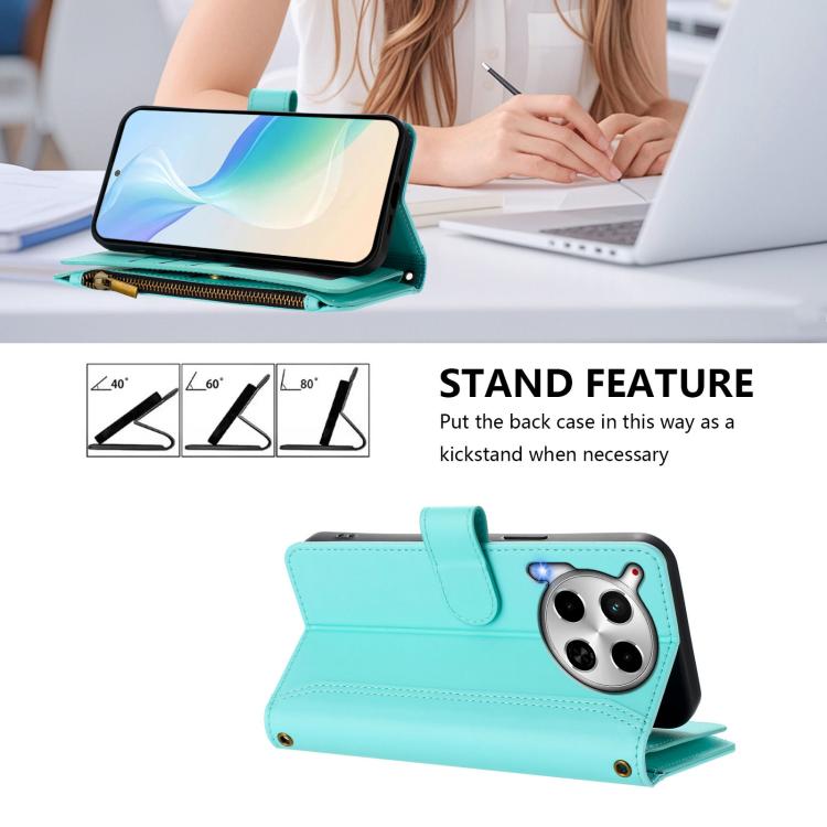 For Tecno Camon 30 4G / 5G Magnetic Closure 9 Card Slots Zipper Leather Case with Hand Strap
