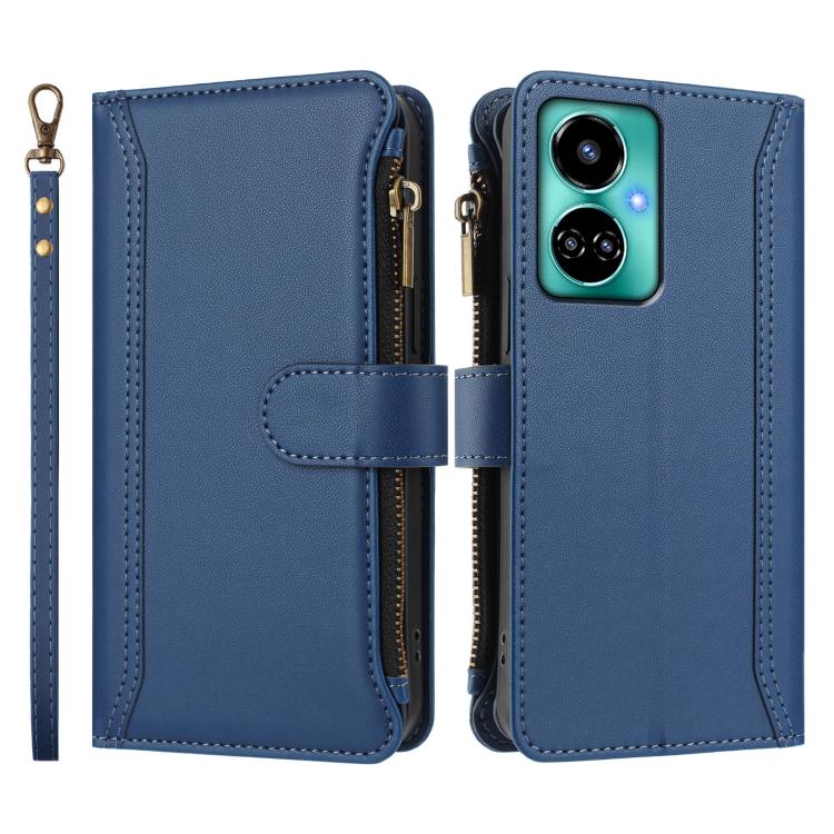 For Tecno Camon 19 / 19 Pro 5G Magnetic Closure 9 Card Slots Zipper Leather Case with Hand Strap