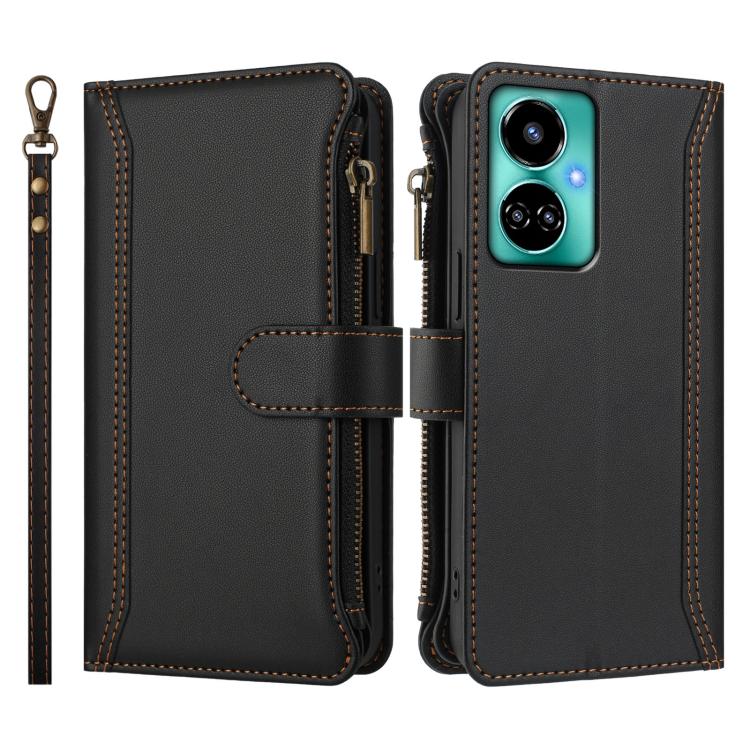 For Tecno Camon 19 / 19 Pro 5G Magnetic Closure 9 Card Slots Zipper Leather Case with Hand Strap