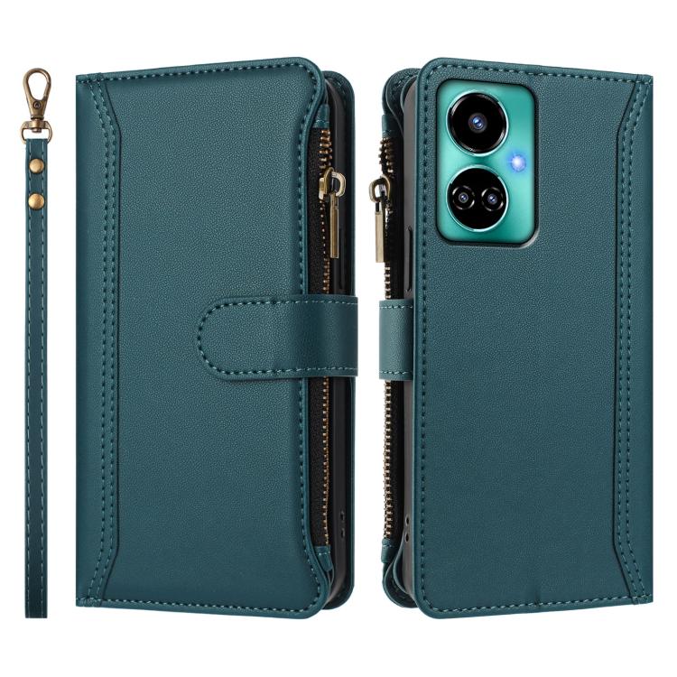 For Tecno Camon 19 / 19 Pro 5G Magnetic Closure 9 Card Slots Zipper Leather Case with Hand Strap