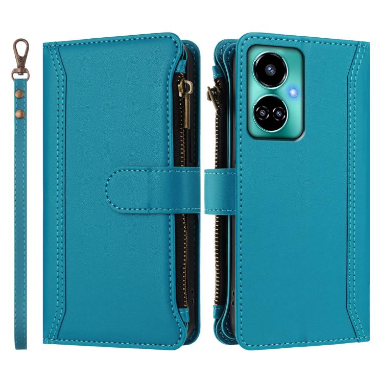 For Tecno Camon 19 / 19 Pro 5G Magnetic Closure 9 Card Slots Zipper Leather Case with Hand Strap