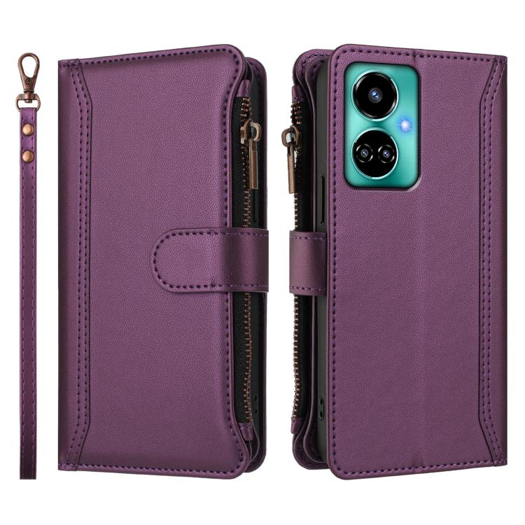 For Tecno Camon 19 / 19 Pro 5G Magnetic Closure 9 Card Slots Zipper Leather Case with Hand Strap