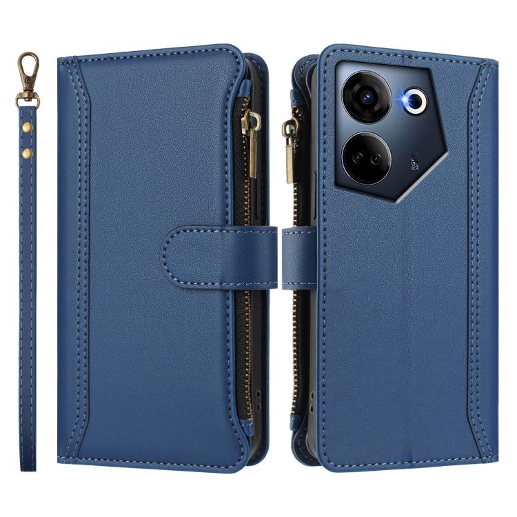 For Tecno Camon 20 4G / 20 Pro 4G Magnetic Closure 9 Card Slots Zipper Leather Case with Hand Strap