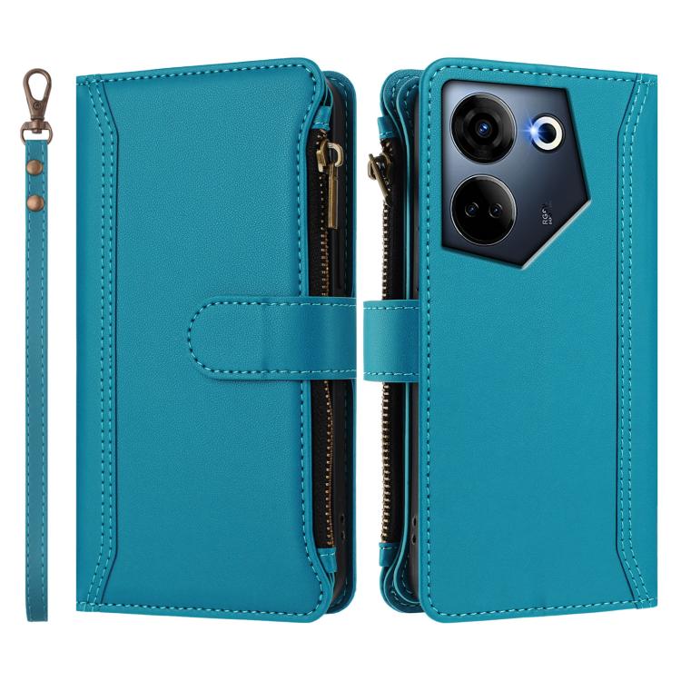 For Tecno Camon 20 4G / 20 Pro 4G Magnetic Closure 9 Card Slots Zipper Leather Case with Hand Strap