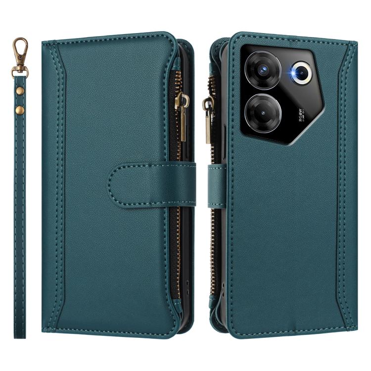 For Tecno Camon 20 Pro 5G Magnetic Closure 9 Card Slots Zipper Leather Case with Hand Strap
