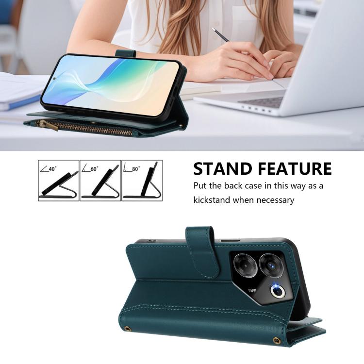 For Tecno Camon 20 Pro 5G Magnetic Closure 9 Card Slots Zipper Leather Case with Hand Strap