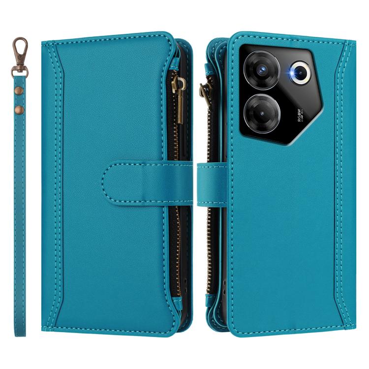 For Tecno Camon 20 Pro 5G Magnetic Closure 9 Card Slots Zipper Leather Case with Hand Strap