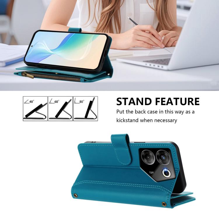 For Tecno Camon 20 Pro 5G Magnetic Closure 9 Card Slots Zipper Leather Case with Hand Strap