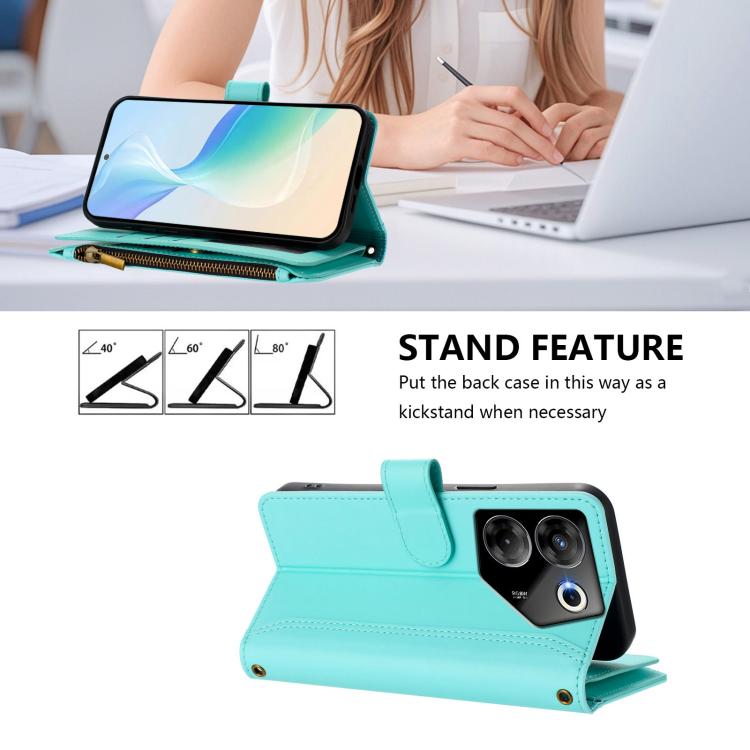 For Tecno Camon 20 Pro 5G Magnetic Closure 9 Card Slots Zipper Leather Case with Hand Strap